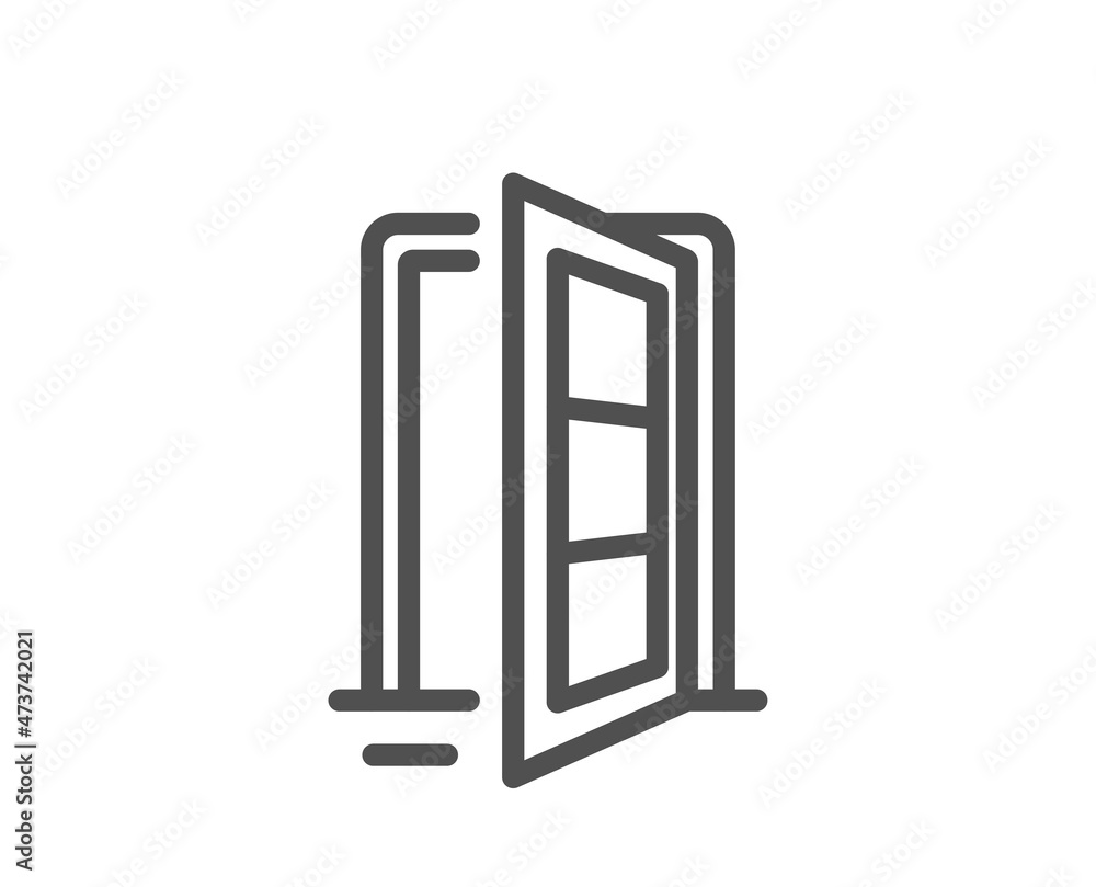 Open door line icon. Entrance doorway sign. Building entry symbol. Quality design element. Linear style open door icon. Editable stroke. Vector Open door line icon. Entrance doorway sign. Building entry symbol. Quality design element. Linear style open door icon. Editable stroke. Vector