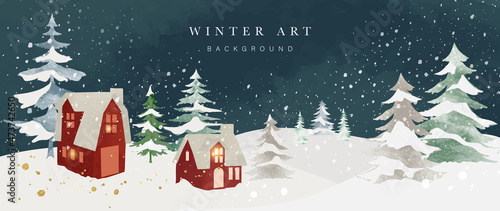Winter background vector. Hand painted watercolor drawing for Christmas  and Happy New Year season. Background design for invitation, cards, social post, ad, cover, sale banner and invitation.