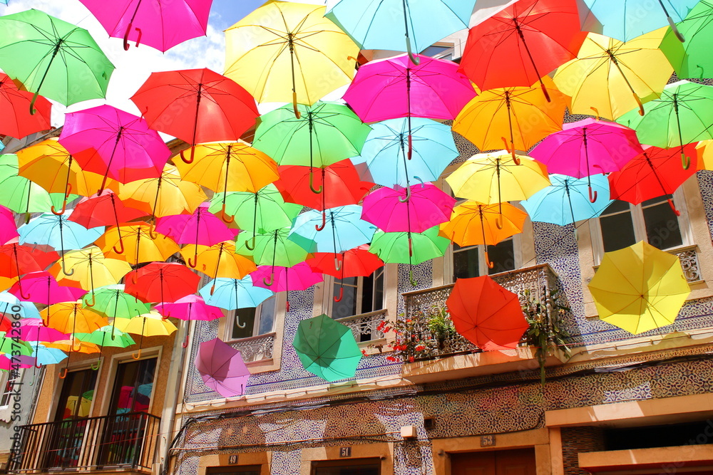 Umbrella Sky Project in Agueda, Aveiro district Portugal Stock Photo