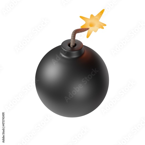 Bomb with lit fuse 3D Icon. 3D illustration.