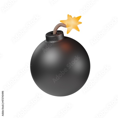 Bomb with lit fuse 3D Icon. 3D illustration.