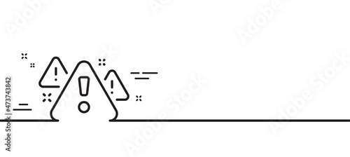 Warning line icon. Attention triangle sign. Caution alert symbol. Minimal line illustration background. Warning line icon pattern banner. White web template concept. Vector
