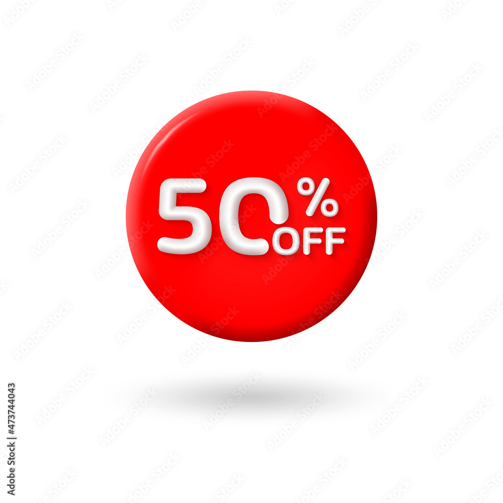 3d Sale label or icon with 50 percent price off. Circle discount badge or price tag for promo design. Vector illustration. 3d Sale label or icon with 50 percent price off. Circle discount badge or price tag for promo design. Vector illustration.