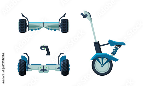 Self-balancing Scooter or Hoverboard as Eco City Transport and Urban Vehicle Vector Set
