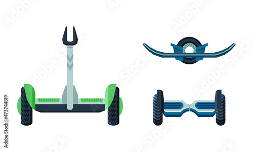 Self-balancing Scooter or Hoverboard as Eco City Transport and Urban Vehicle Vector Set