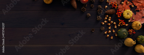 Dark wood Tabletop with fall themed border.