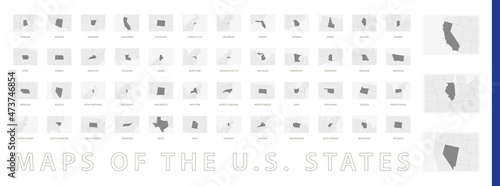 A collection of maps of all the U.S. States in gray color.