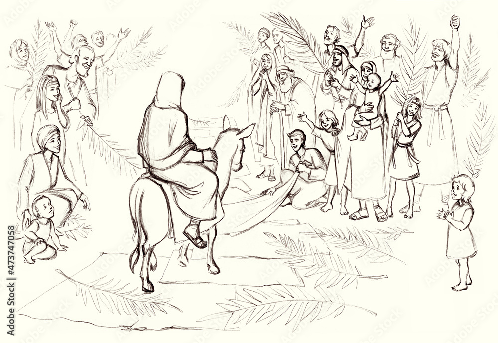Naklejka premium Jesus' Entry into Jerusalem. Pencil drawing