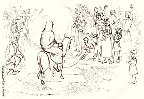 Jesus' Entry into Jerusalem. Pencil drawing