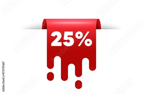 25 percent off Sale. Red ribbon tag banner. Discount offer price sign. Special offer symbol. Discount sticker ribbon badge banner. Red sale label. Vector