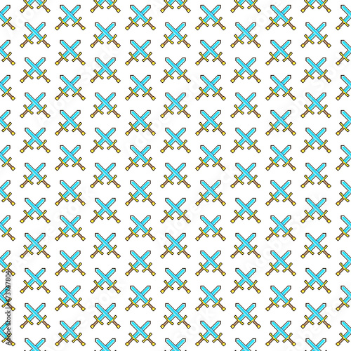 simple vector pixel art endless pattern of two crossed medieval knight swords. seamless pattern of two blade up crossed swords