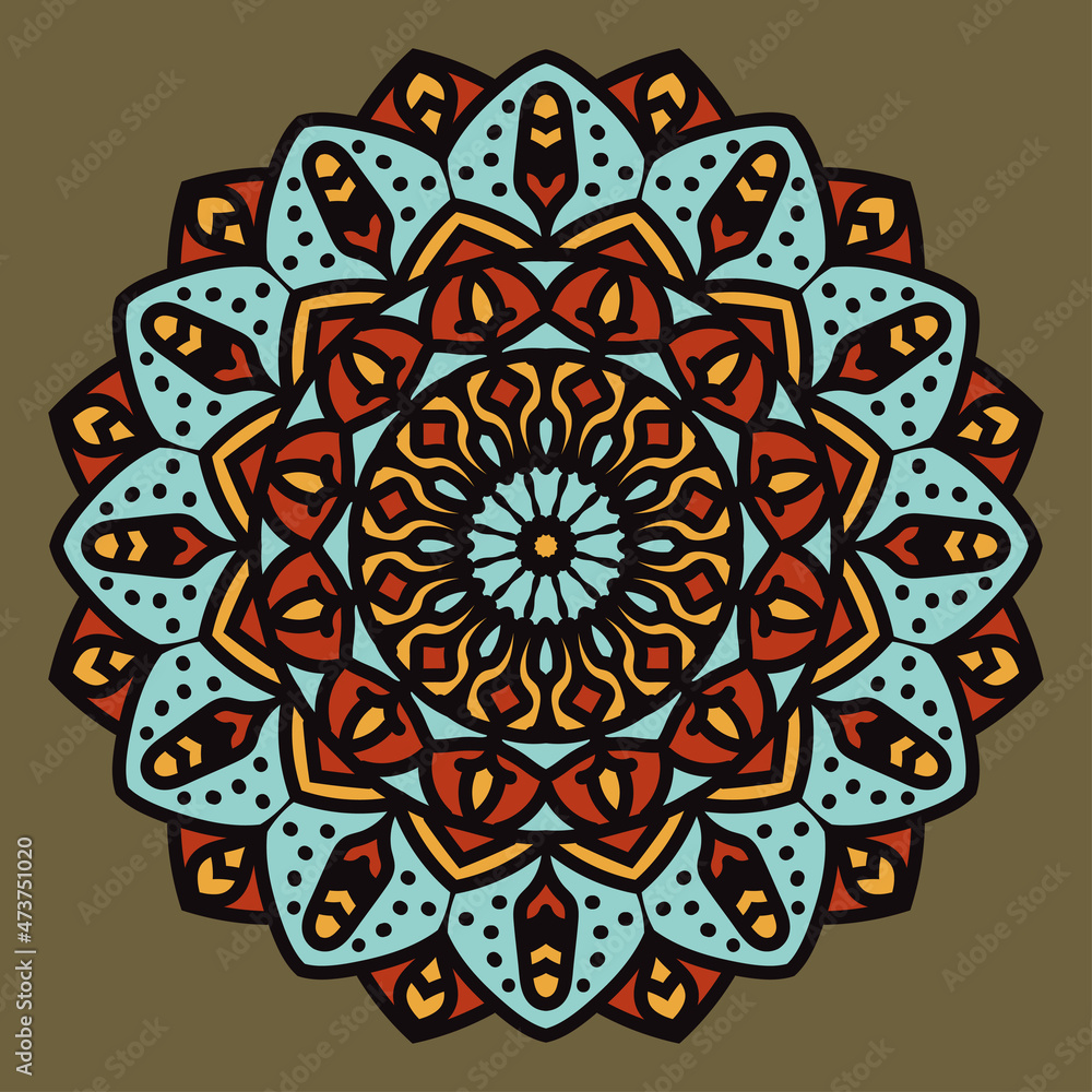 abstract mandala boho style with feather object traditional round decoration vintage color vector design