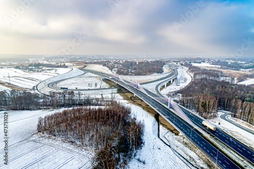 Autostrada A1 - węzeł komunikacyjny Mszana, koło Jastrzębia Zdróju na Śląsku ...