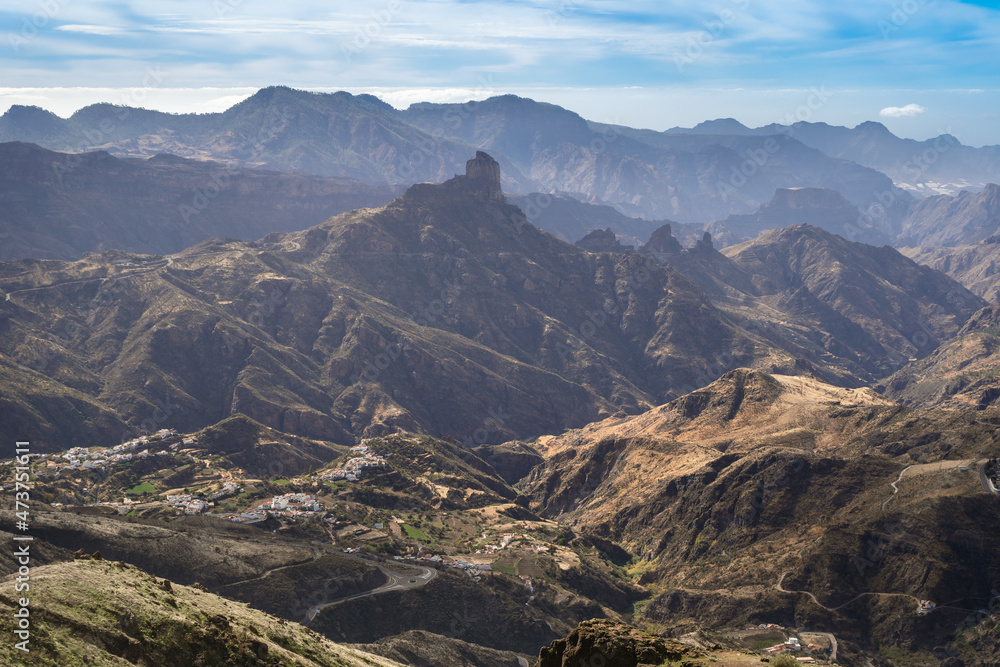  Landscape of the top of Gran Canaria island with Rock Bentayga in the background. 