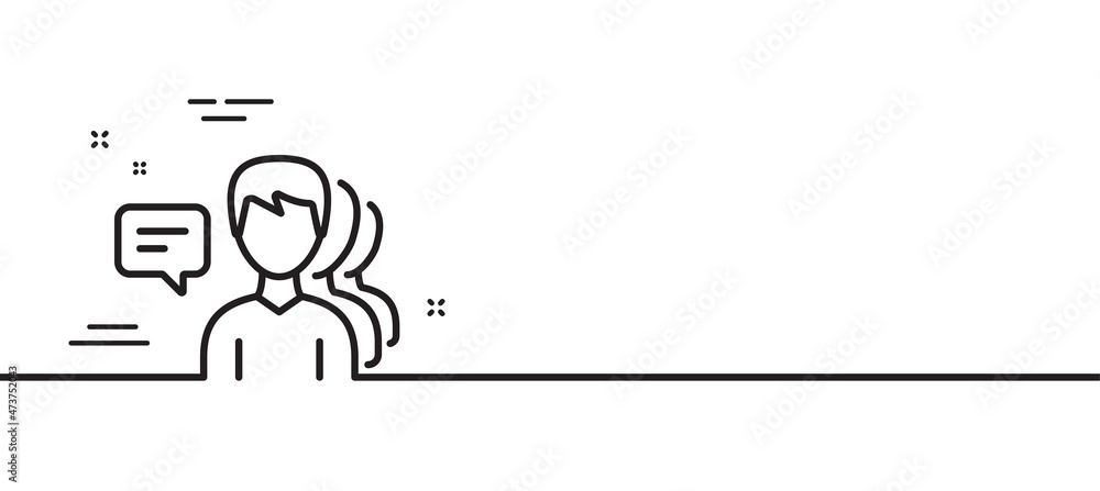 Group of Men line icon. Human communication symbol. Teamwork sign. Minimal line illustration background. People line icon pattern banner. White web template concept. Vector