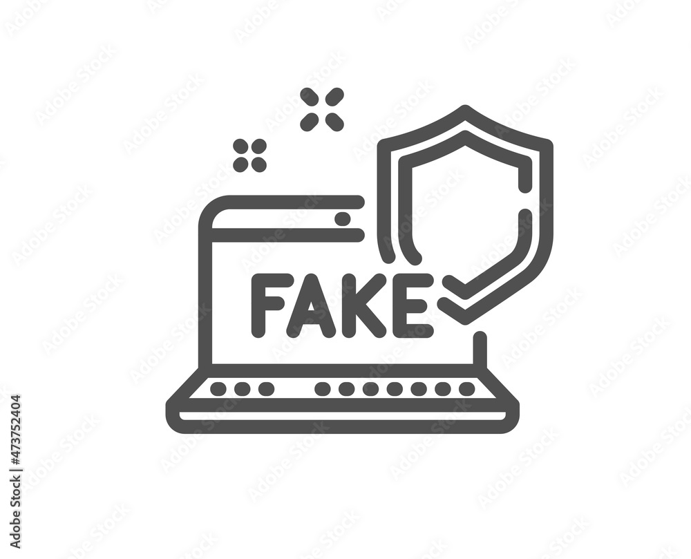 Fake internet line icon. Web propaganda sign. Wrong truth symbol. Quality design element. Linear style fake internet icon. Editable stroke. Vector Fake internet line icon. Web propaganda sign. Wrong truth symbol. Quality design element. Linear style fake internet icon. Editable stroke. Vector