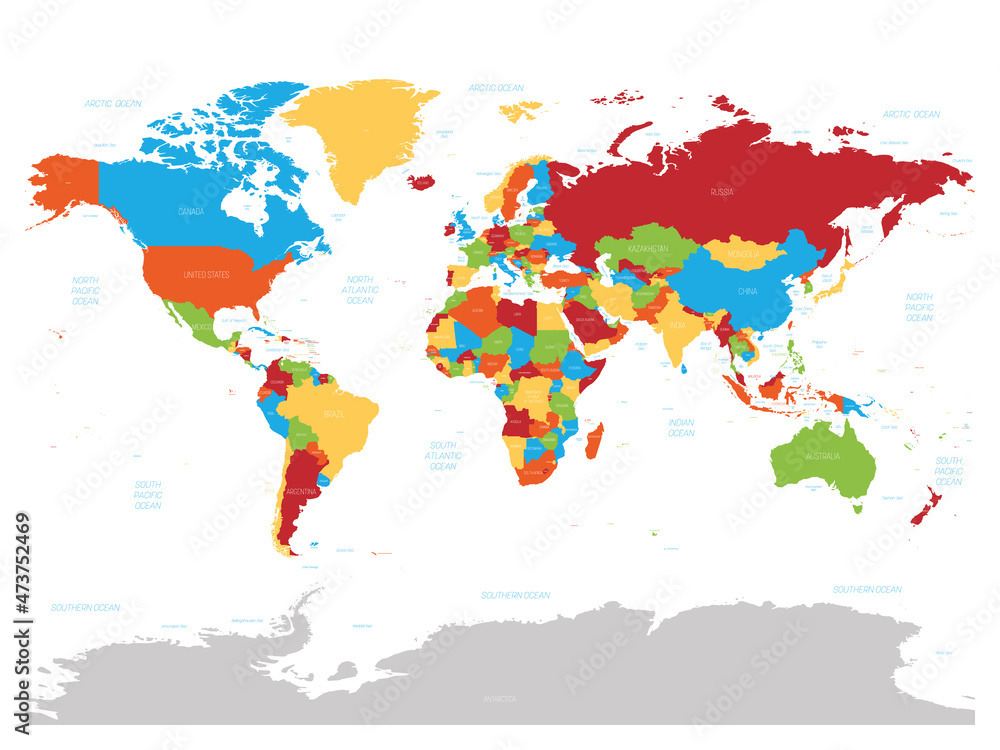 Fototapeta High detailed political map of World