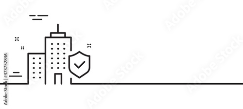 Apartment insurance hand line icon. Risk coverage sign. Building protection symbol. Minimal line illustration background. Apartment insurance line icon pattern banner. Vector