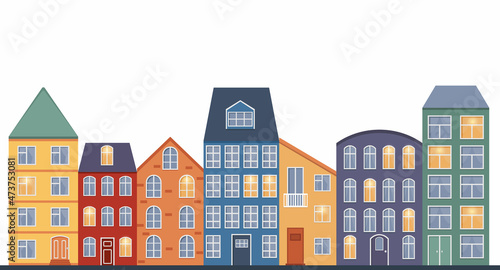 houses in scandinavian style, street, set