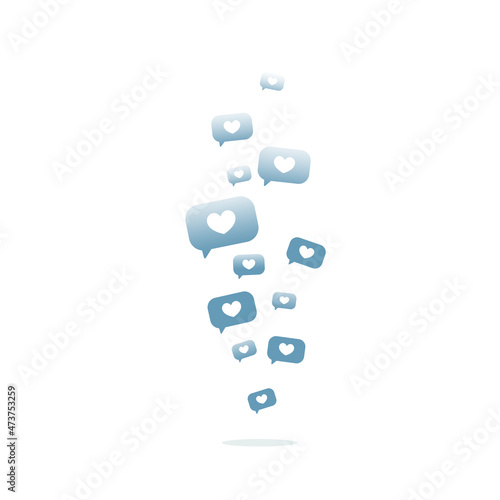 Blue like icons flying on white background. Social media elements. Social network composition.