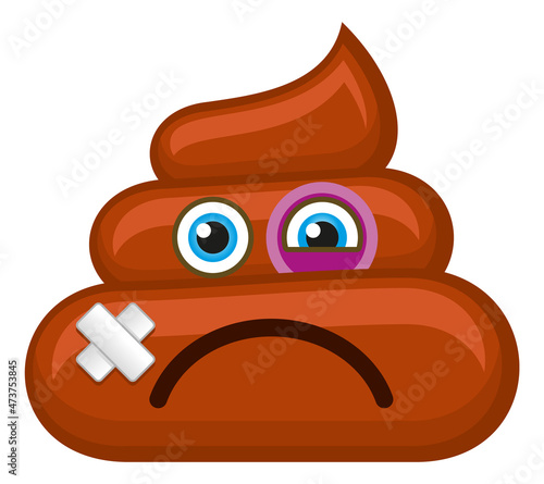 Black eye poop emoticon. Sad hurted poo