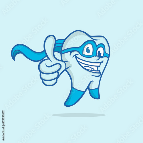 Funny Cute Cartoon Hero Mascot Character Dental logo design inspiration idea and concept