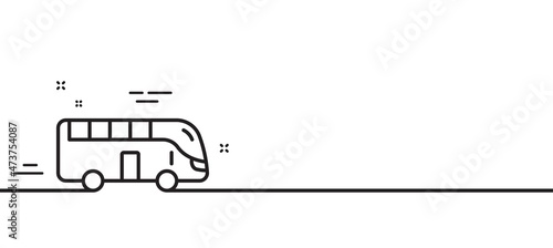 Bus tour transport line icon. Transportation sign. Tourism or public vehicle symbol. Minimal line illustration background. Bus tour line icon pattern banner. White web template concept. Vector photo
