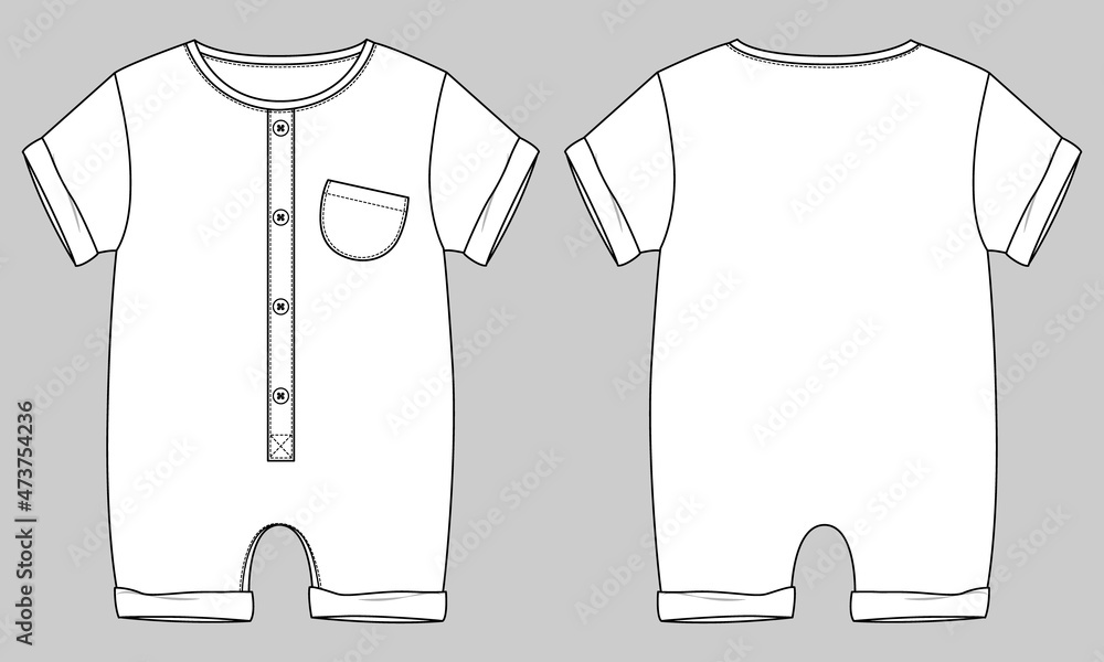 Kids Dungaree Dress design Fashion flat Sketch vector Illustration Template  Front And back views. Apparel Clothing Design mock up. Stock Vector | Adobe  Stock