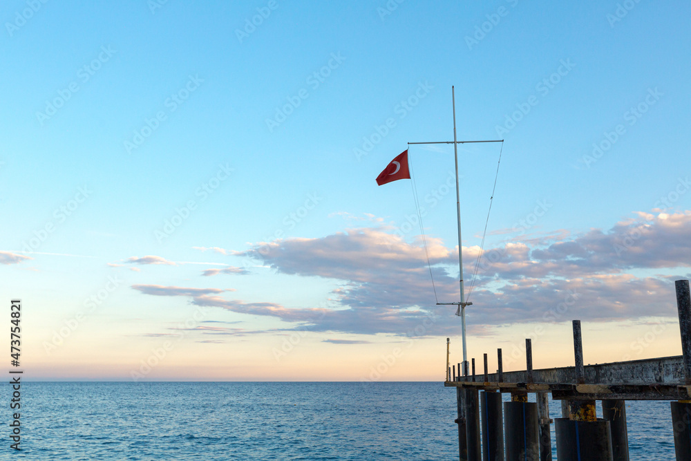 sea ​​pier with turkish flag