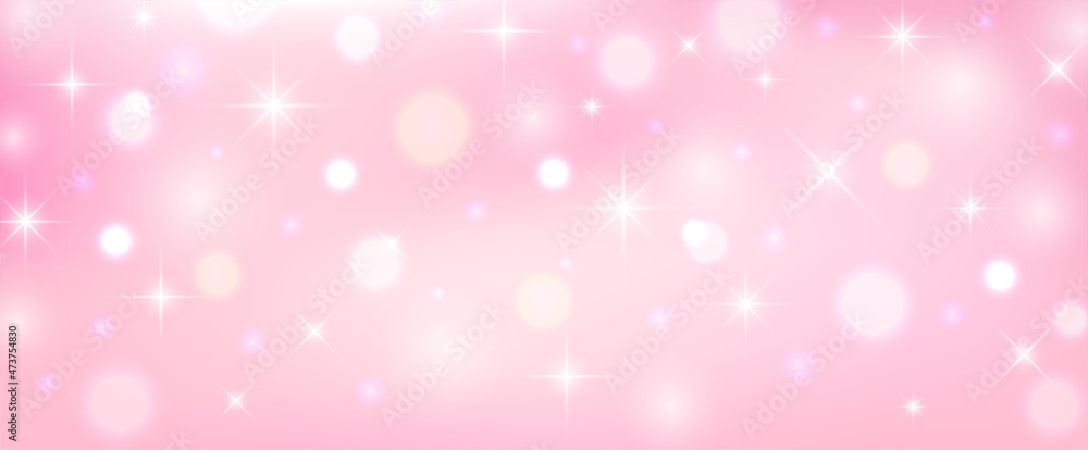 キラキラ光るピンク色の横長背景のベクターイラスト