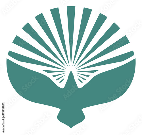 Bird logo with spread wings and rays of light. Holy spirit dove