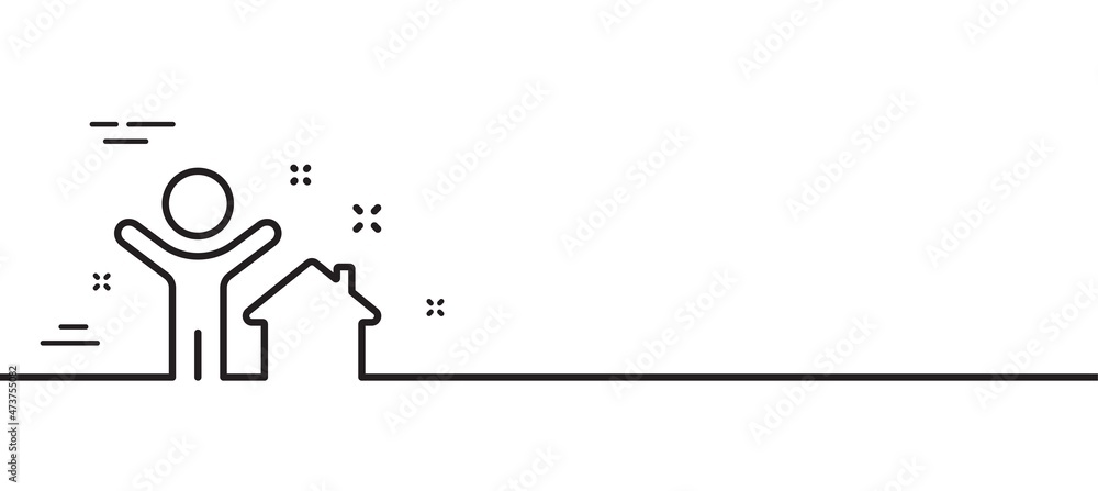New house line icon. Home building sign. Buying real estate symbol. Buyer and his property. Minimal line illustration background. New house line icon pattern banner. White web template concept. Vector New house line icon. Home building sign. Buying real estate symbol. Buyer and his property. Minimal line illustration background. New house line icon pattern banner. White web template concept. Vector