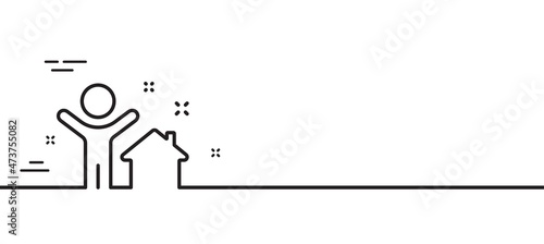 New house line icon. Home building sign. Buying real estate symbol. Buyer and his property. Minimal line illustration background. New house line icon pattern banner. White web template concept. Vector
