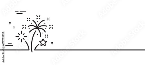 Fireworks line icon. Pyrotechnic salute sign. Carnival celebration lights symbol. Minimal line illustration background. Fireworks line icon pattern banner. White web template concept. Vector