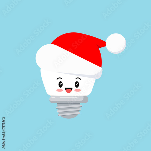 Christmas dental implant tooth in Santa Claus hat isolated on background. Xmas holiday character - cute funny tooth implant. Flat design cartoon style vector stomatology orthodontist illustration.