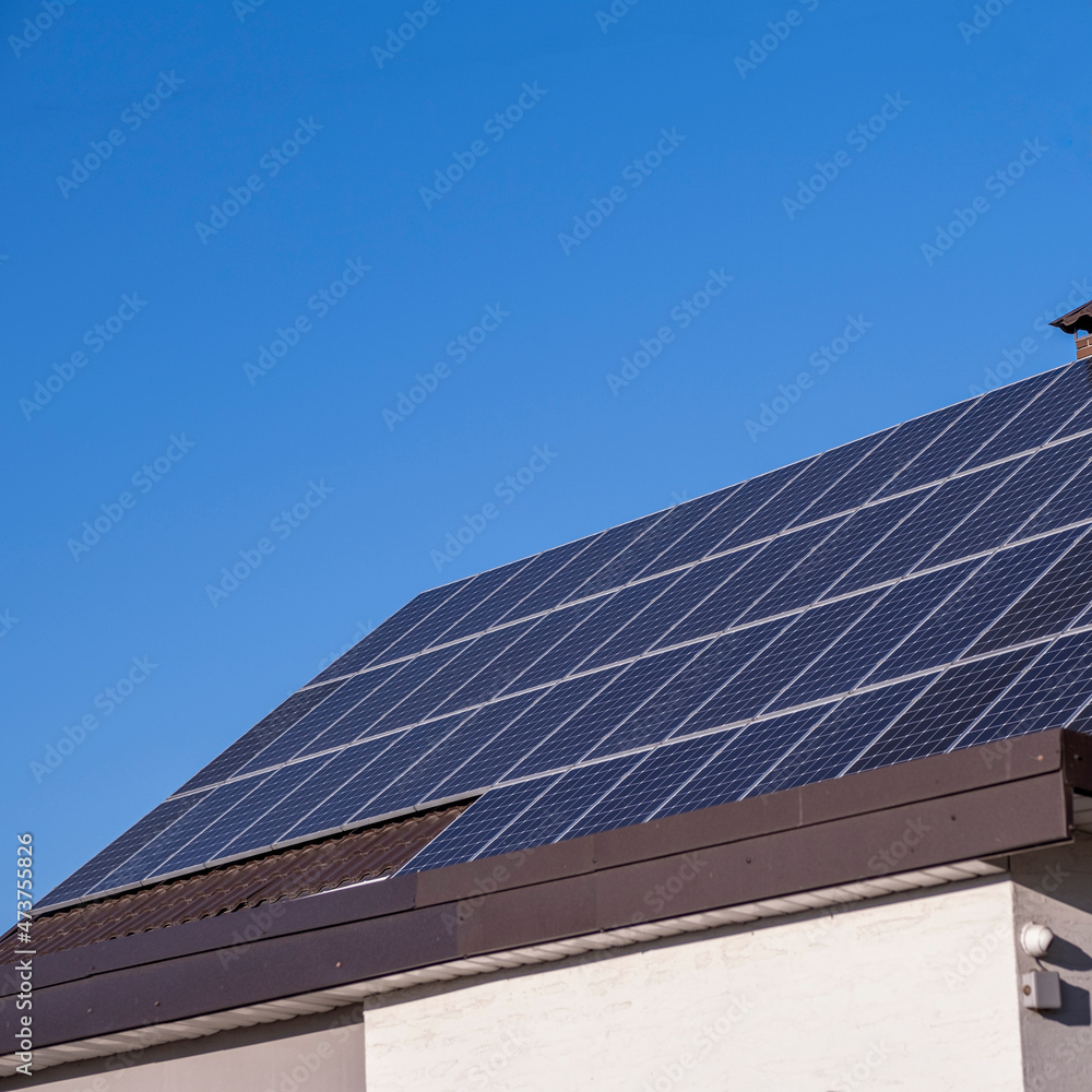 Solar panels on the roof of the house, in the fall. Solar panels on the roof of the house, in the fall.