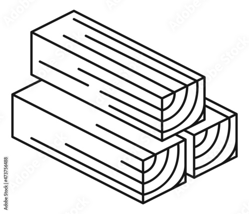 Square wooden blocks icon. Stack of timber balks