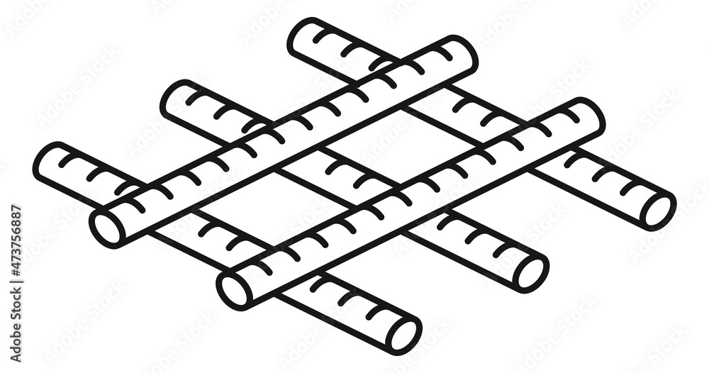 Rebar icon. Wire mesh construction. Wooden cross bars Rebar icon. Wire mesh construction. Wooden cross bars
