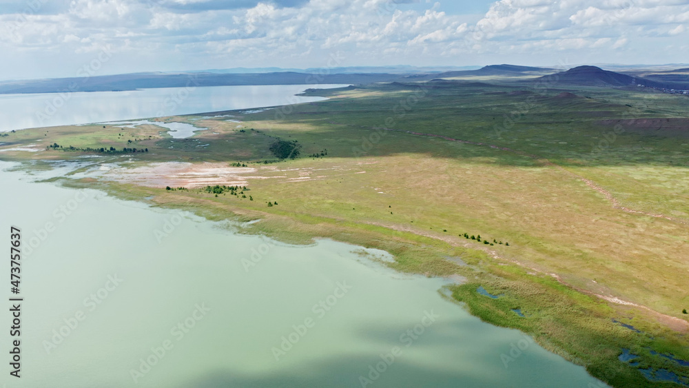 Beautiful lakes, Bele and Shira, Khakassia, Russia, aerial view, drone Beautiful lakes, Bele and Shira, Khakassia, Russia, aerial view, drone