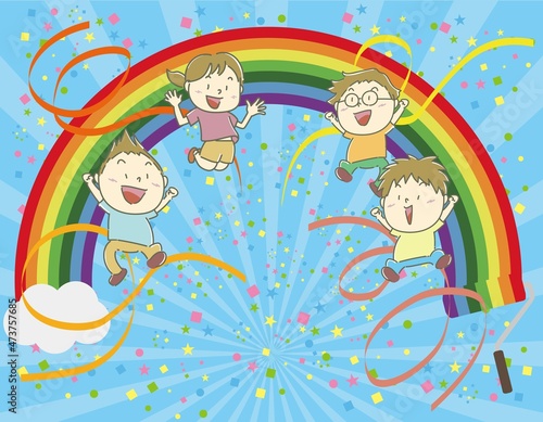 虹　紙吹雪　テープ　リボン　描く　塗る　ペンキ塗り　集中線　背景　壁紙