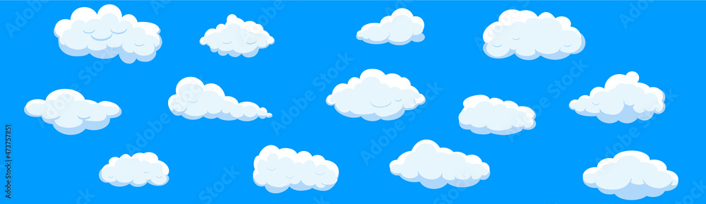 Clouds set isolated on blue background. Collection of clouds for web site, poster, placard and wallpaper. Creative modern concept. Clouds vector illustration Clouds set isolated on blue background. Collection of clouds for web site, poster, placard and wallpaper. Creative modern concept. Clouds vector illustration