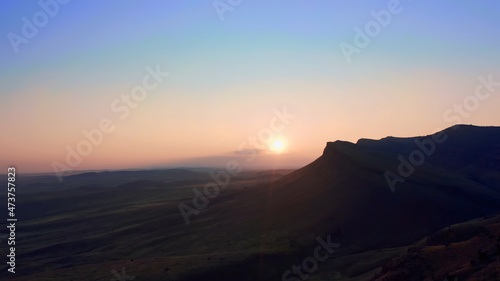 Oglakhty Reserve  Khakassia  beautiful landscape with sunset  aerial view  drone  Russia