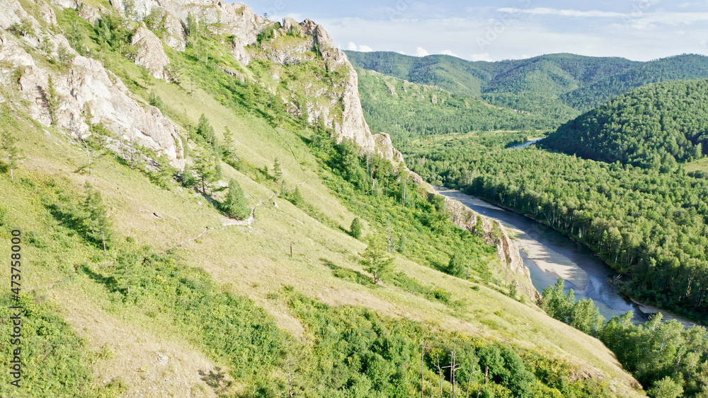 Beautiful rivers and mountains, Siberia, Drone, Aerial view, Trail of the Ancestors, Khakassia, Russia