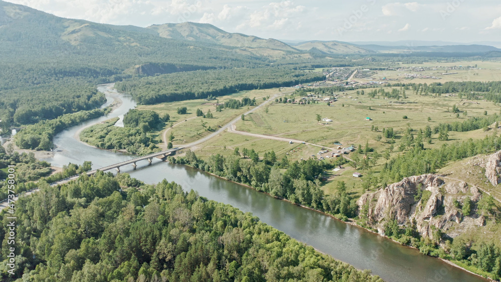 Beautiful rivers and mountains, Siberia, Drone, Aerial view, Trail of the Ancestors, Khakassia, Russia
