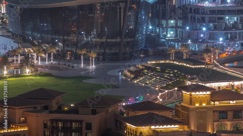 Aerial view of Dubai city night timelapse in downtown. photo