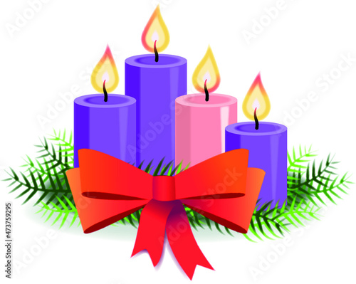 Candele viola e rossa avvento decorazione con fiocco