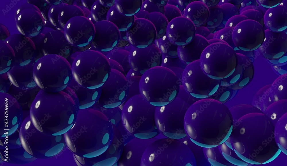 Purple glossy bubbles abstract 3d render illustration