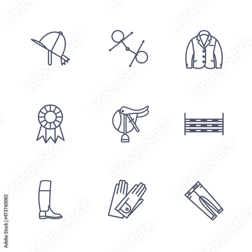 Equestrian outline icons, online shop design, show jumping items