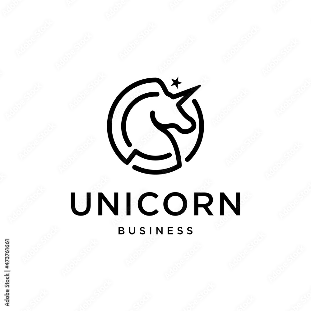 minimalist unicorn logo with circle and star design vector for business, hotel, marketing and financial company minimalist unicorn logo with circle and star design vector for business, hotel, marketing and financial company