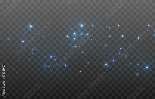 Vector magic dust on isolated transparent background. Blue dust png, magical glow png, blue light. Christmas dust.